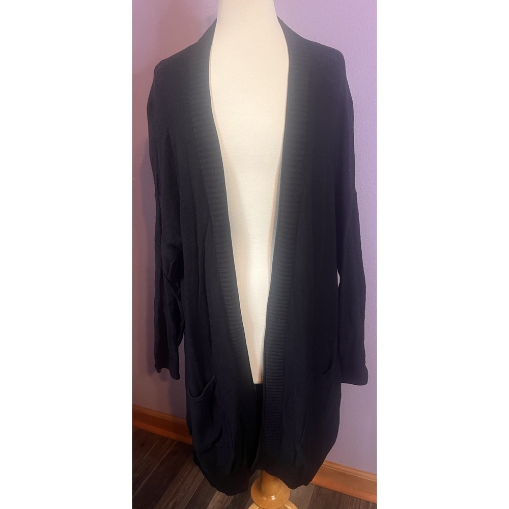 Sonoma Womens Black Long Open Front Pockets Cardigan Sweater Size PXXL 2X
